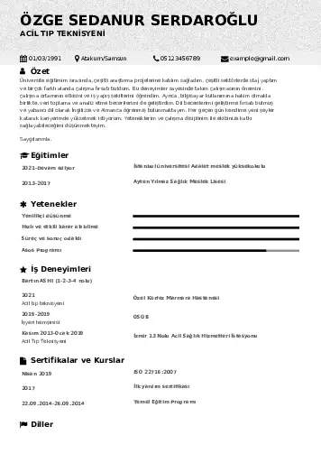 Acil Tıp Teknisyeni CV Örnekleri cv indir